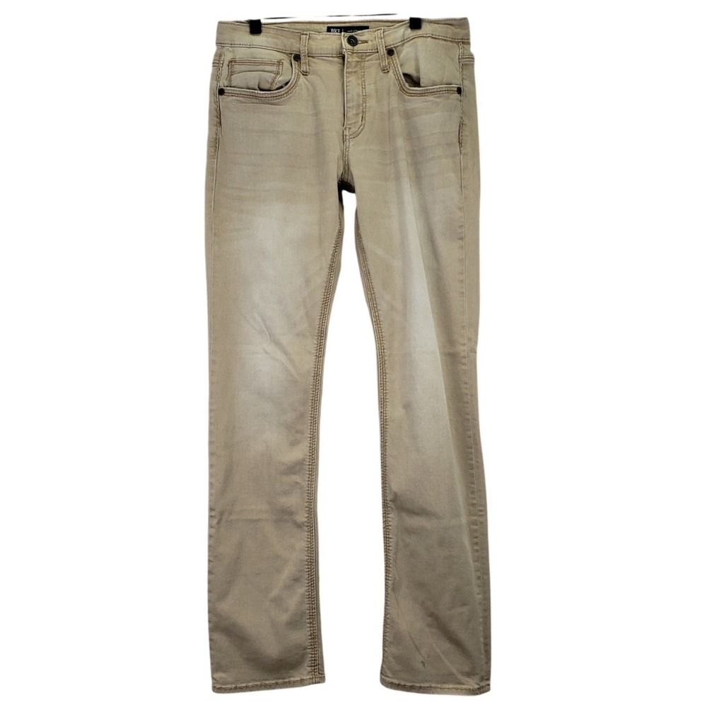BKE Jake Straight Jeans Mens 33 (fits 34x33) Tan Workwear Distressed Fade Denim